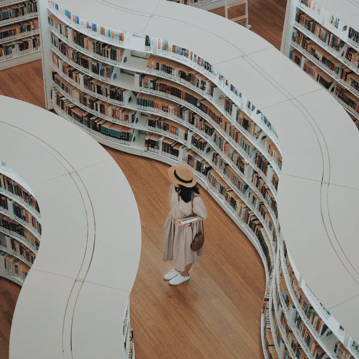 woman in library