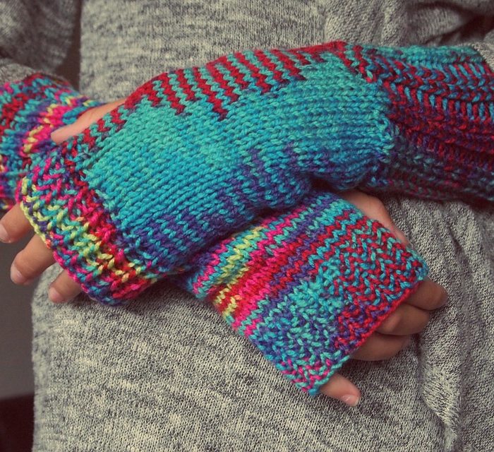 colorful knitted gloves