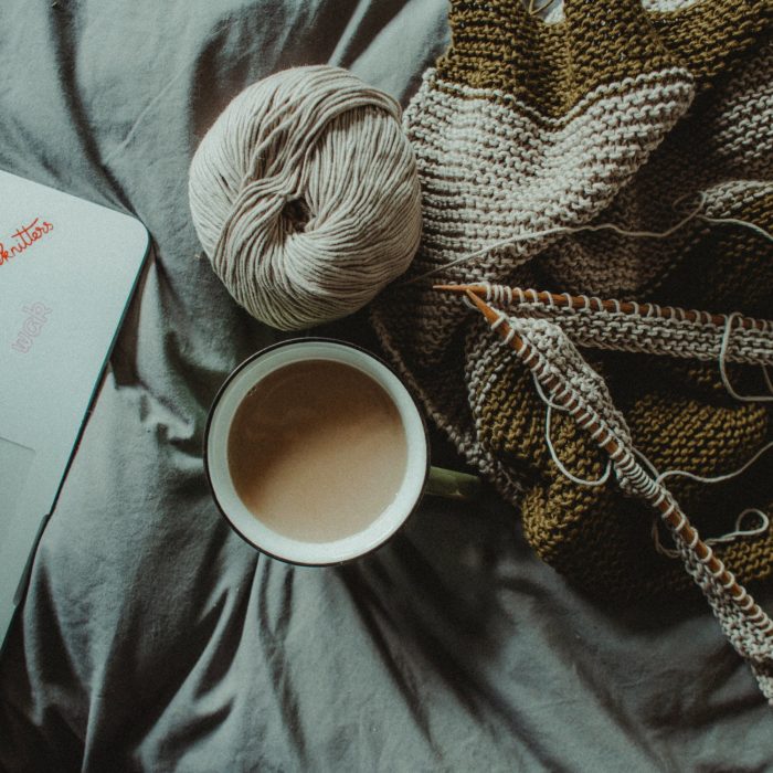 knitted item and laptop