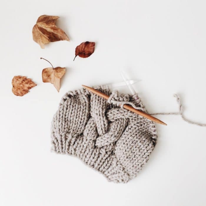 knitting and leaves
