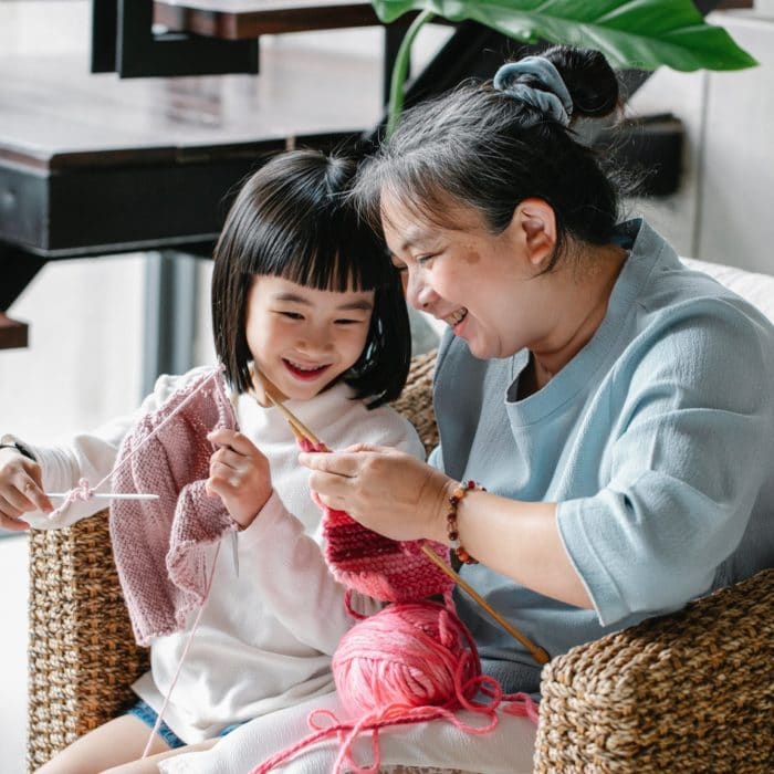 knitting with a child