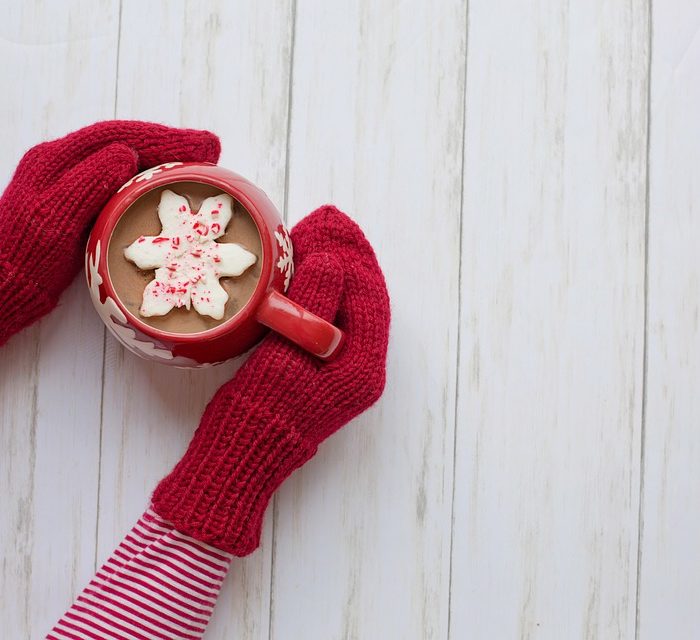 red mittens and hot chocolate