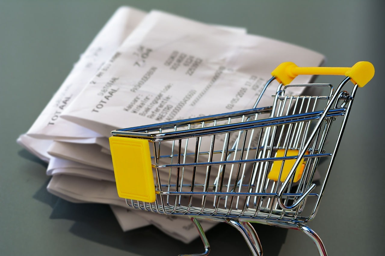 shopping cart and receipts