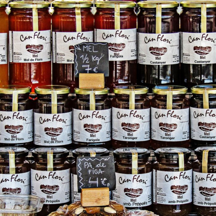 labeled honey in jars